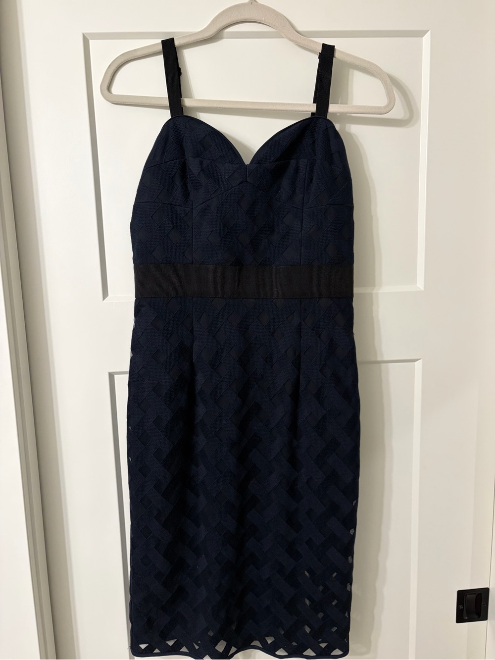 NEW Milly Navy Lattice Overlay Dress w/ Sweetheart Neckline Sz 6 - Picture 3 of 10